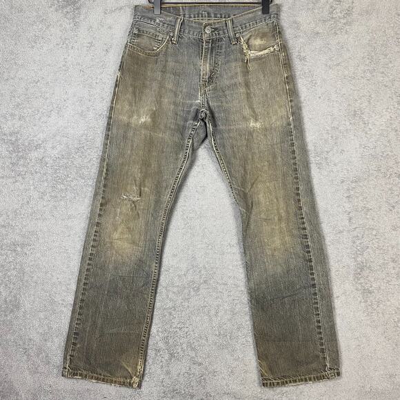 Levis 514 Jeans Mens 28x28 Gray Denim Distressed Straight Leg Grunge Thrashed - Picture 1 of 16